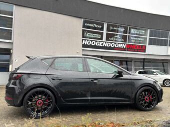 DAMINA PERFORMANCE DM10 BLACK RED RING IN 19 INCH GEMONTEERD ONDER EEN SEAT LEON CUPRA