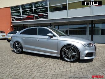 NIU VELGEN INGOLSTADT ANTRACIET GEPOLIJST IN 19 INCH GEMONTEERD ONDER EEN AUDI A-3 LIMOUSINE