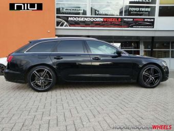 NIU WHEELS VELGEN 19 INCH ZWART GEPOLIJST GEMONTEERD ONDER EEN AUDI A6 